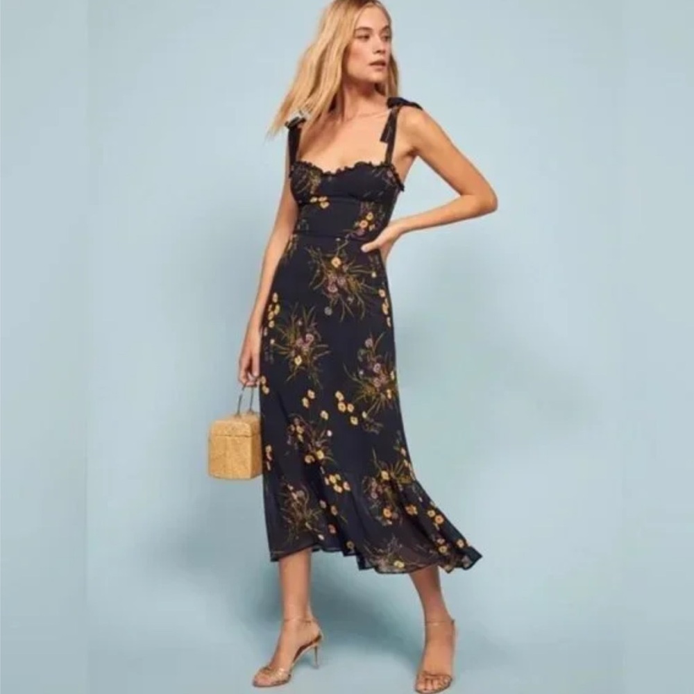 NWOT Reformation Navy Floral Midi Dress